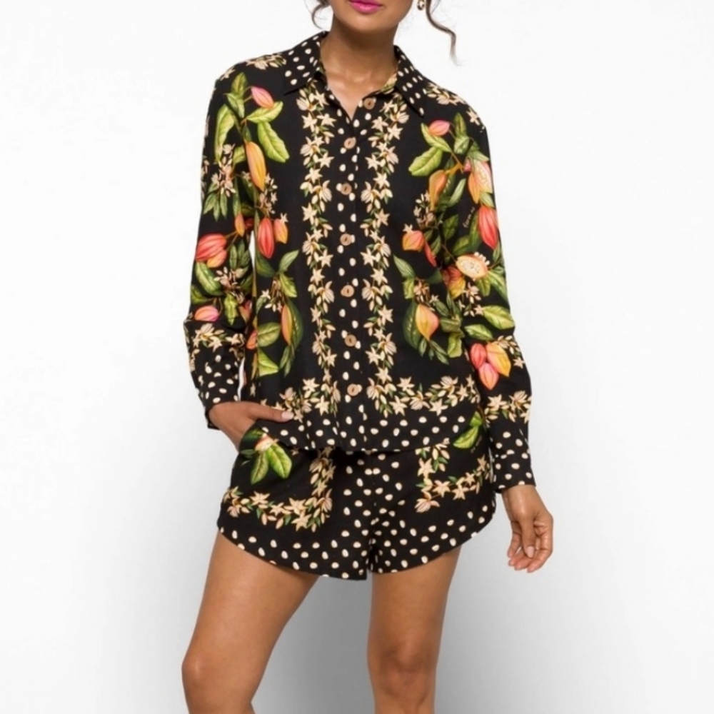 NEW FARM RIO (Flaw) | $160 Cocoa Paradise Linen Blend Blouse